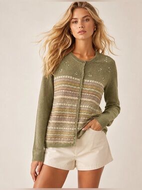 Vintage Rabbit Hair Knit Cardigan Monterey By Koret Olive Heart Button Heirloom